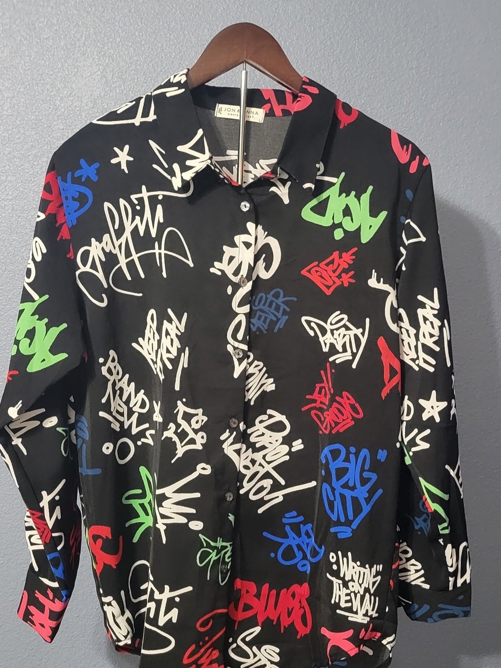 Black Graffiti Print Button-Down Shirt - Jon & Anna